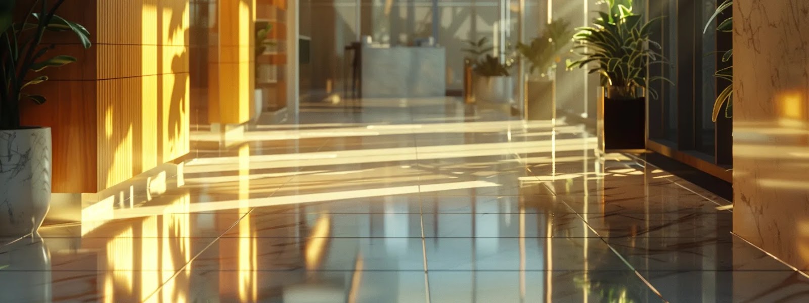a sparkling clean office space glistening with the glow of cleanliness and productivity.